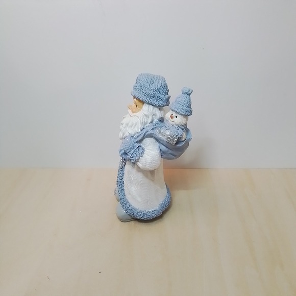 Enchanting Blue and White Santa Claus Figurine with Snowman Holiday Decor‎ - Picture 2 of 5